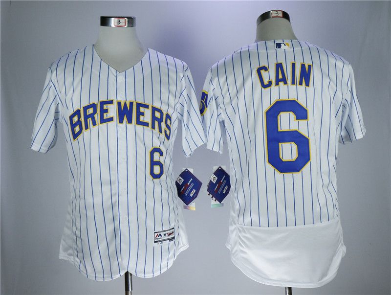 Men Milwaukee Brewers 6 Cain White Elite MLB Jerseys